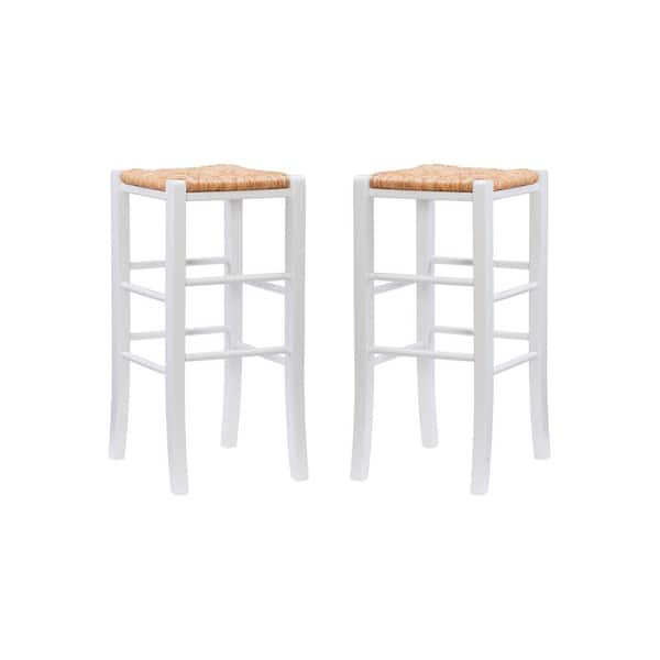 Linon Home Decor Marlene 29.15 in. White Backless Wood Bar Stool with Rush Seat Set of Two