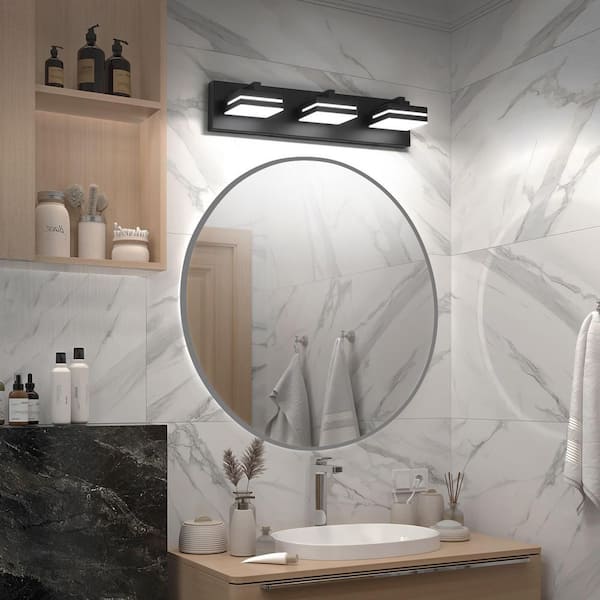 19.69in. 3-Light Black LED Bathroom Vanity Light with Dimmable 5500K Light