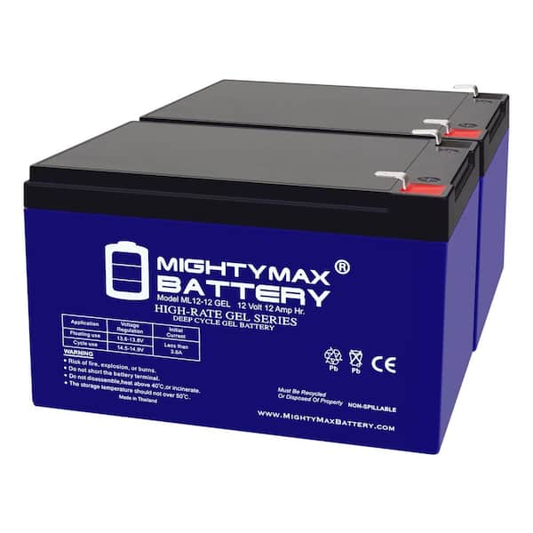 MIGHTY MAX BATTERY 12-Volt 12Ah GEL F2 Replacement Battery Compatible with MK Battery ES12-12 - 2 Pack
