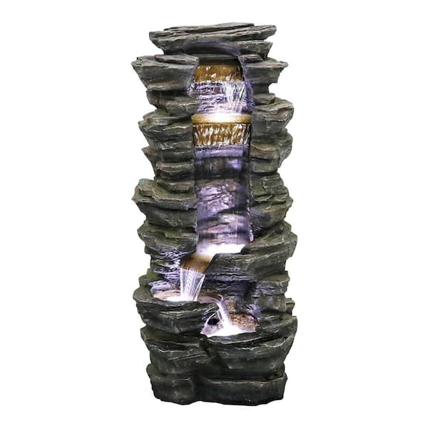 Cesicia Outdoor Garden/Yard Resin Rock Fountain With LED Light in 4-Crock with Fasion Design in Gray