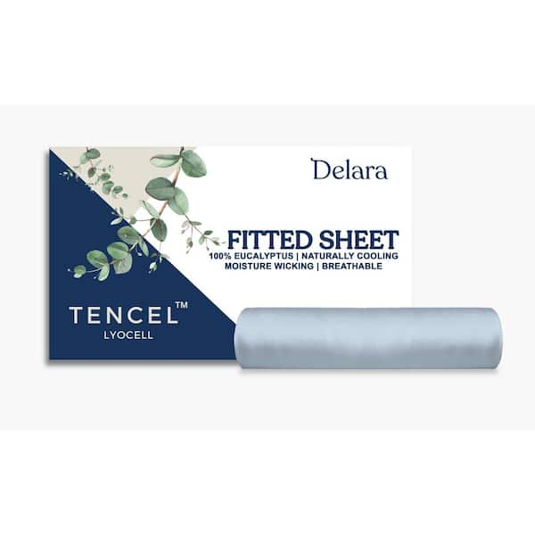 Delara Delara 1-Piece-Light Blue Solid 100% Eucalyptus Lyocell Tencel Cal King 72 in. x 84 in. Smooth & Breathable Fitted Sheet