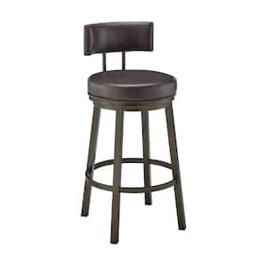 30 in. Brown Low Back Metal Frame Bar Stool with Faux Leather Seat