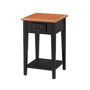 15 in. W x 15 in. D 2-Tone Medium Oak and Slate Black Square Wood Side Table with 1-Drawer and Shelf