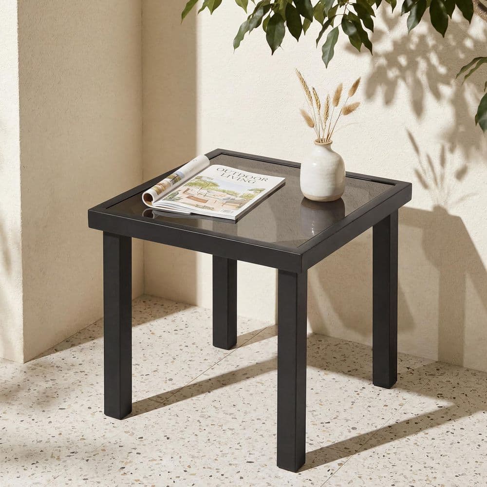 ストーンエンドテーブルS-IV FPB302 BYBLIGHT 17.7 in Square Metal Black Outdoor End Table with