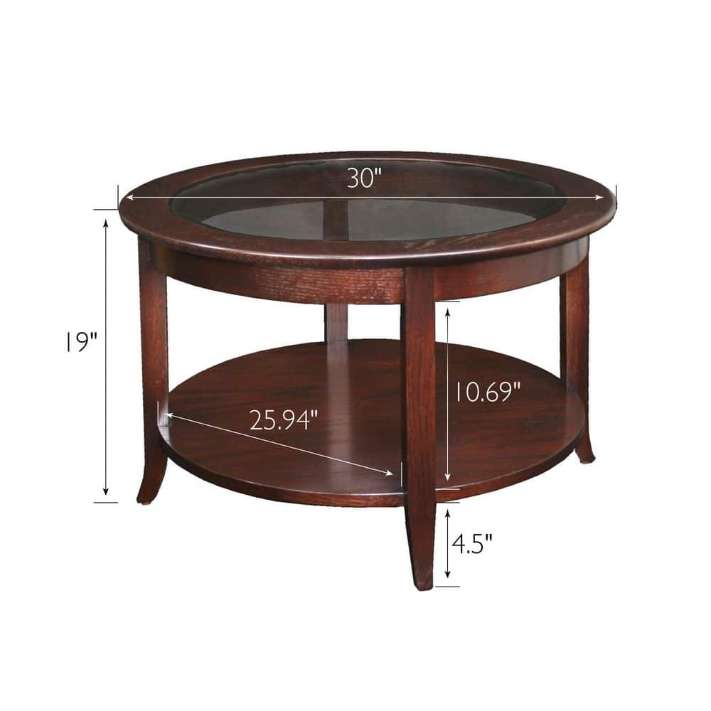 Chocolate Oak Round Wood and Glass Coffee Table