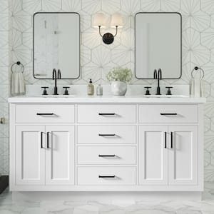 Hepburn 66 in. W x 22 in. D x 36 in. H Double Sink Freestanding Bath Vanity in White with Carrara Quartz Top