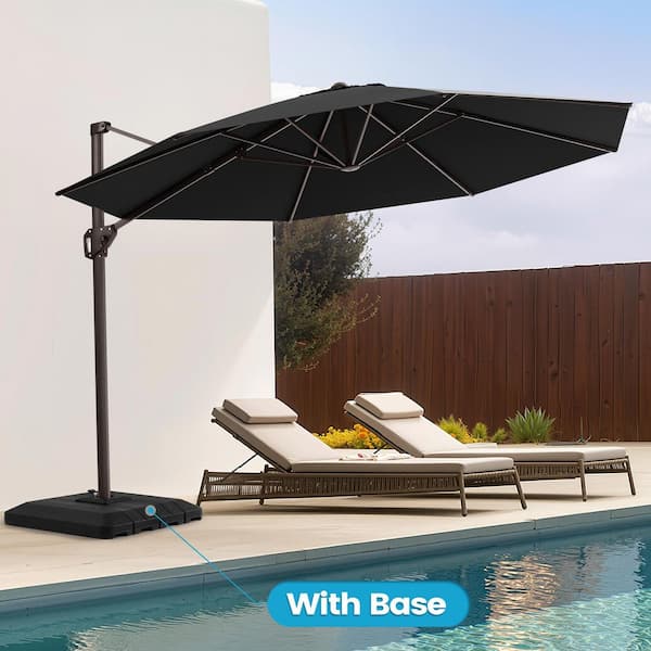 11 ft. Octagon Round 360° Rotation Cantilever Tilt Patio Umbrella in Black with 220 lbs. HDPE Base