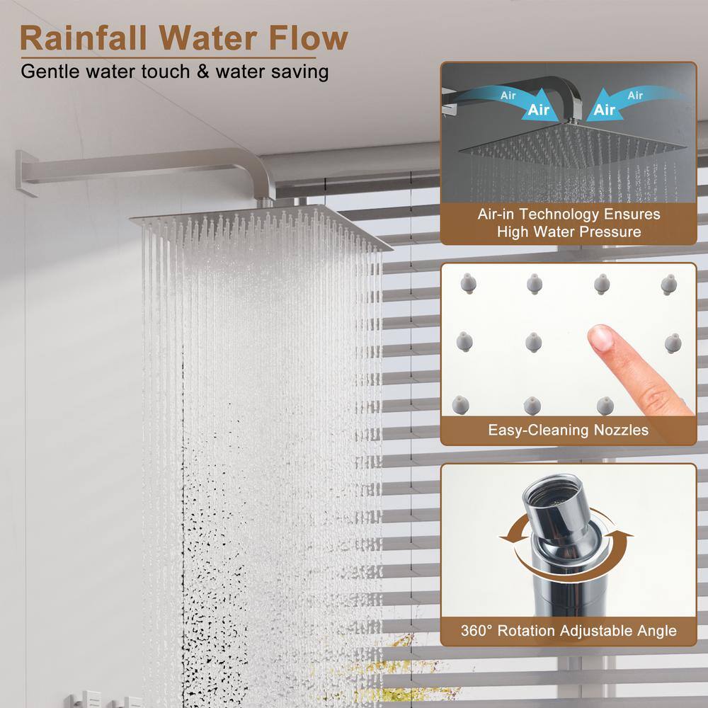 Chrome Dual Head Thermostatic Rainfall Shower System with Jets