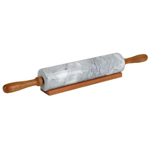 Marble Rolling Pin White with Wooden Rest