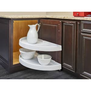 2-Shelf White 31 in. Lazy Susan Half-Moon Polymer Blind Cabinet