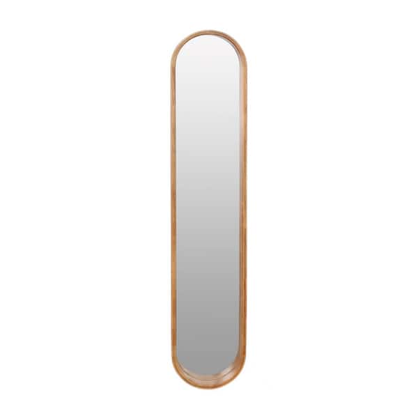 Unbranded Modern 9.5 in. W x 47.2 in. H Oval Frame Brown Finished Decorative Rubber Mirror for Living Room, Entryway, Bedroom