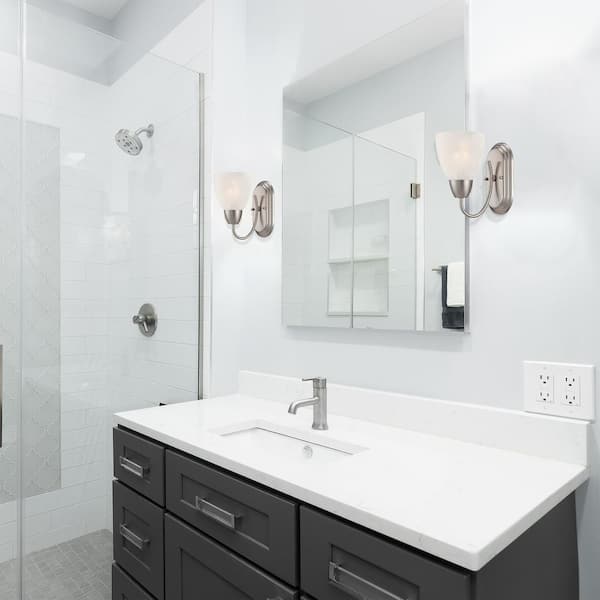 Torino 5 in. 1-Light Brushed Nickel Transitional Wall Sconce with Alabaster Glass Shade