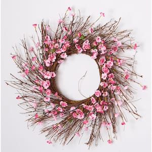22 in. Cherry Blossom Wreath on Natural Twig Wreath