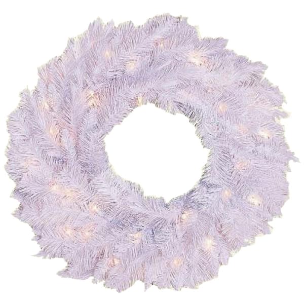 General Foam 24 in. Pre-Lit Deluxe White Winter Fir Artificial Wreath with Clear Lights