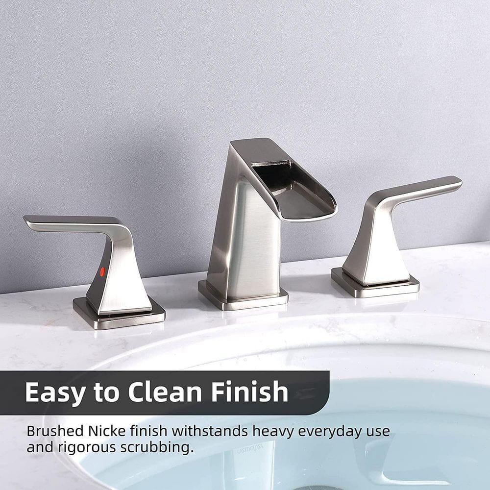 Brushed Nickel 8-inch Widespread Waterfall Bathroom Faucet