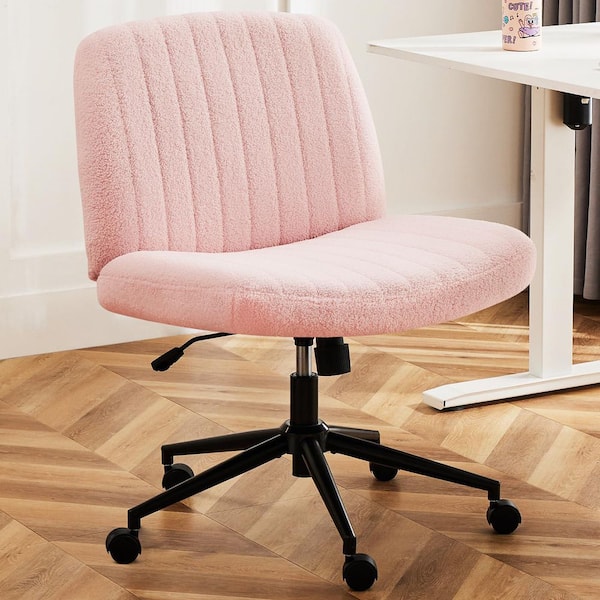 WONDER COMFORT Luxurious Teddy Fabric Wide Seat 360° Swivel Adjustable Height Ergonomic Desk Chair in Pink with Wheels