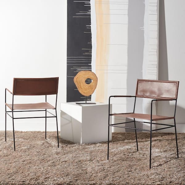 SAFAVIEH Alyx Cognac/Black 18.89 in. Steels Dining Chair Set of 2