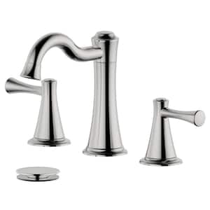 8 in. Widespread Double Handle Bathroom Faucet with Pop-Up Drain with Overflow in Brushed Nickel