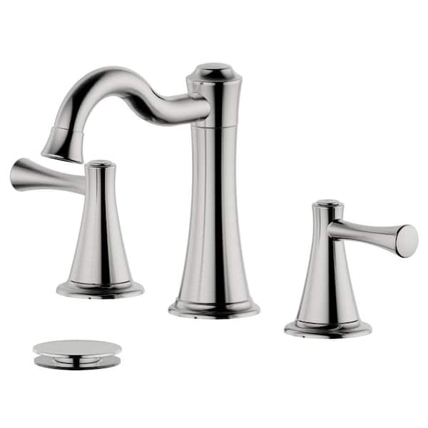 Bellaterra Home 8 in. Widespread Double Handle Bathroom Faucet with Pop-Up Drain with Overflow in Brushed Nickel