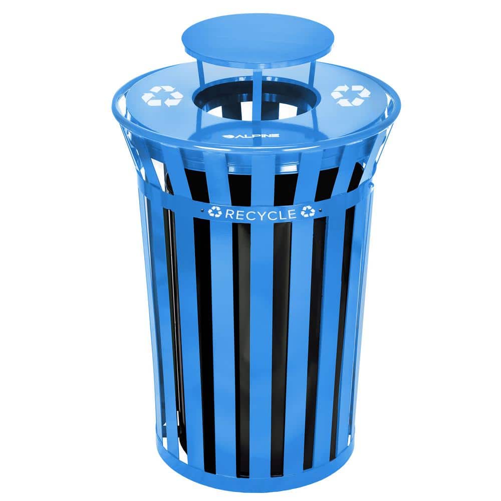 38 Gal. Outdoor Metal Slatted Vented Commercial Recycling Bin Receptacle wi