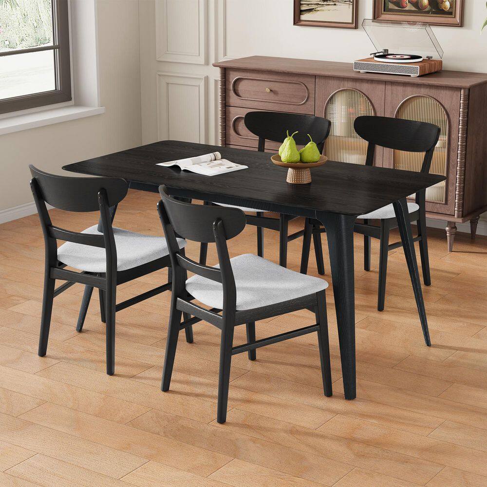 Banes Modern 5-Piece Rectangular Light Gray Black Wood Tone Top Dining Table Set with Upholstered Chairs (Seats 4)