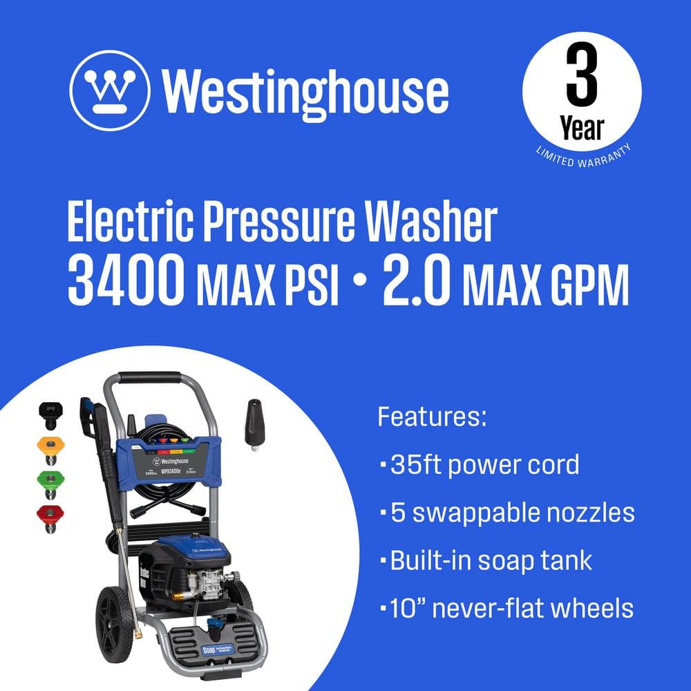 Westinghouse 3400 PSI Electric Pressure Washer with Brushless Motor