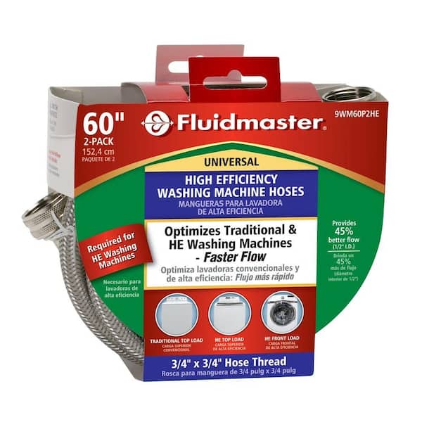 Universal 3/4 in. x 5 ft. Braided Stainless High Efficiency Washing Machine Hose (2-Pack)