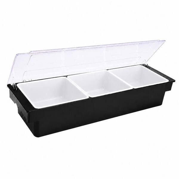 3 Compartment ABS Condiment Serving Container with Lid and Ice Chamber for Bar Toppings and Garnishes