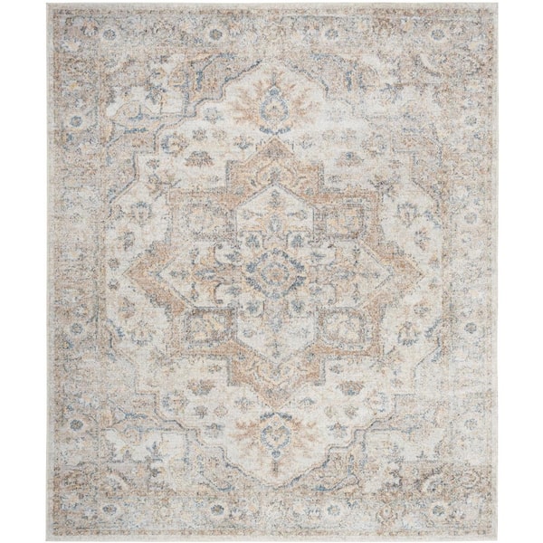 Nourison Astra Machine Washable Silver Grey 8 ft. x 10 ft. Distressed Traditional Area Rug