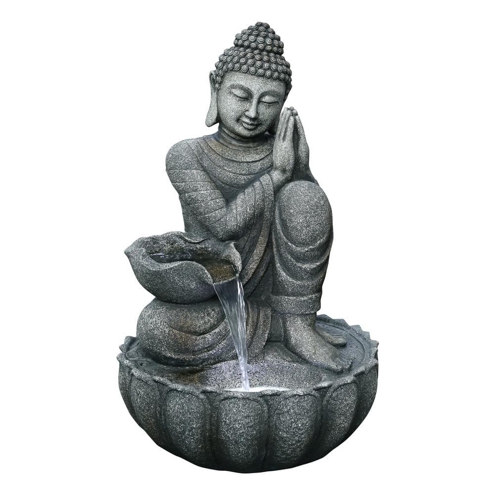 HI-LINE GIFT LTD. 32 in. H Sitting Buddha Fountain with White LED 79590 ...