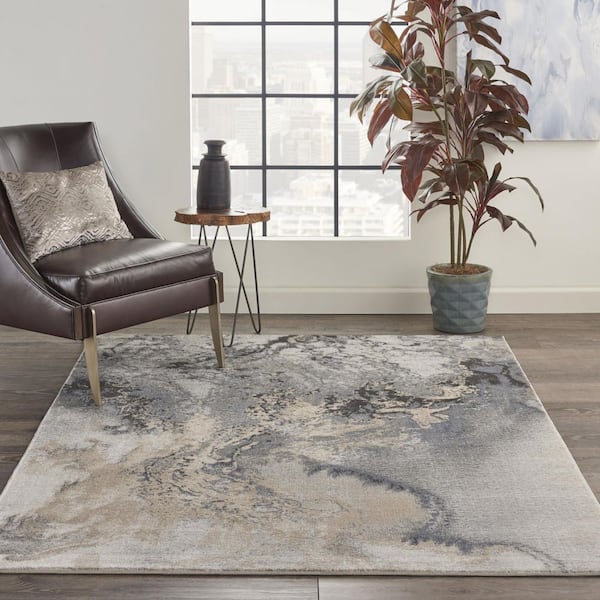 5 ft. x 7 ft. Gray Abstract Washable Area Rug
