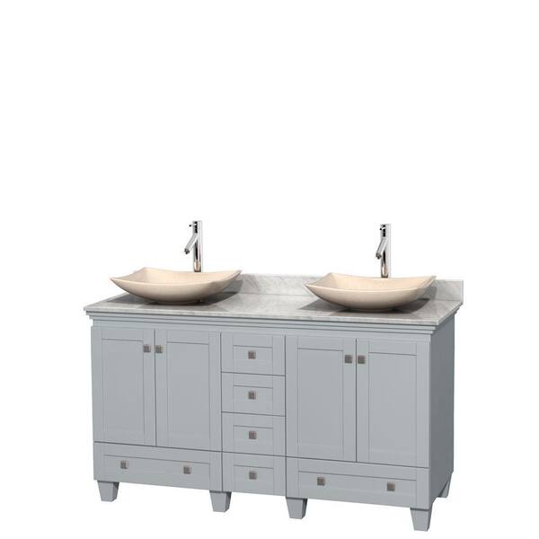 Wyndham Collection Acclaim 60 in. W x 22 in. D Vanity in Oyster Gray with Marble Vanity Top in Carrera White with Ivory Basins