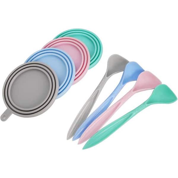 Unbranded Universal Silicone Pet Food Can Covers and Spoons Set 4-Pack for 3-Standard Sizes Dog Cat Lids Round