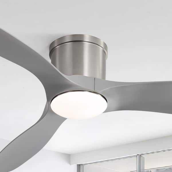 52 in. Indoor/Outdoor Modern Nickel Ceiling Fan with Dimmable LED Light and 6 Speed Remote Control