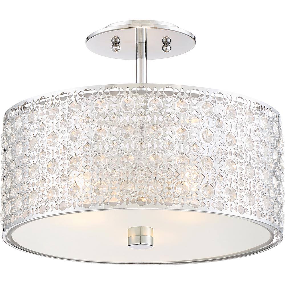 Polished Chrome Drum Semi-Flush Mount Light with Crystal Accents