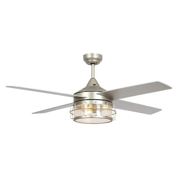 Parrot Uncle 52 in. Indoor Modern Downrod Mount Satin Nickel Ceiling Fan with Light Kit and Remote Control
