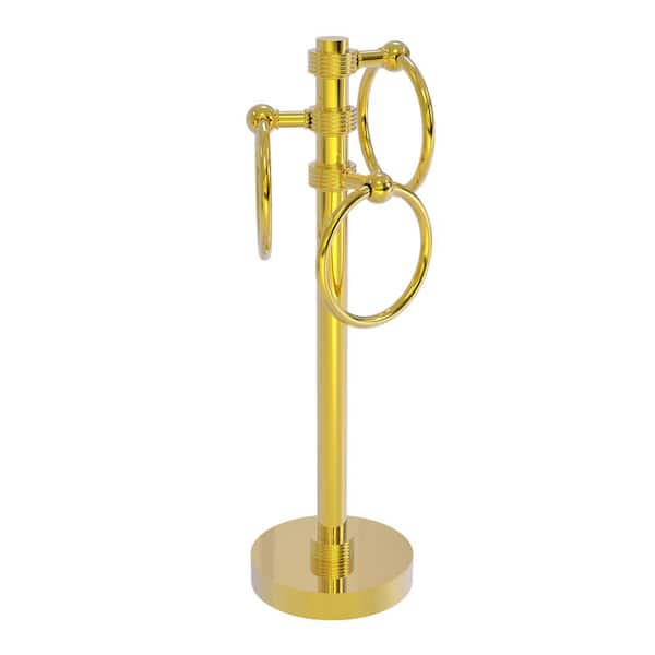 Freestanding Guest Towel Holder in Polished Brass with Groovy Accents