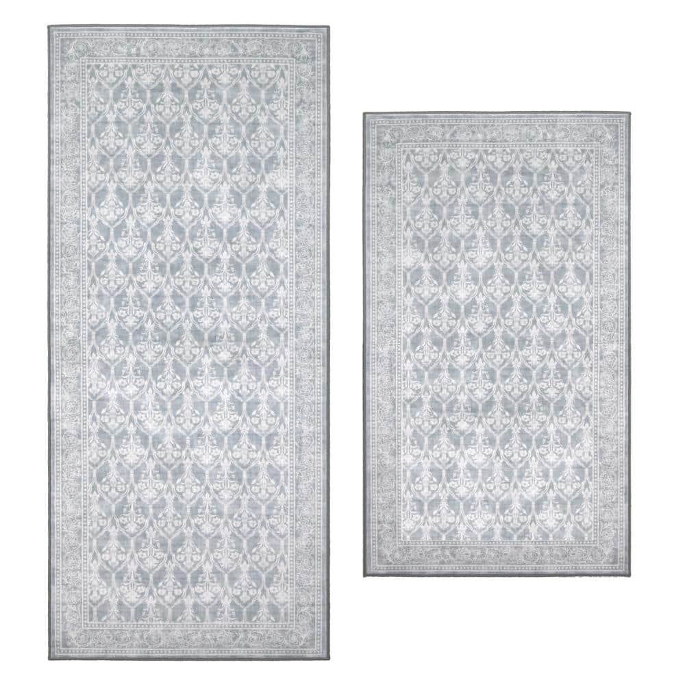 Eden 2 ft. X 5 ft. Gray Trellis Machine Washable Rug Set price history on PriceWatchPro