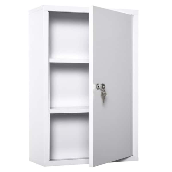 7 in. W x 15.75 in. D x 23.50 in. H Bathroom Storage Wall Cabinet in White with 2 Keys