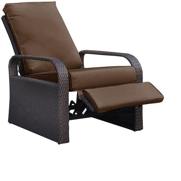 ITOPFOX Adjustable Brown Aluminum Frame Wicker Outdoor Garden Chaise Lounge Recliner with Thicken Cushion
