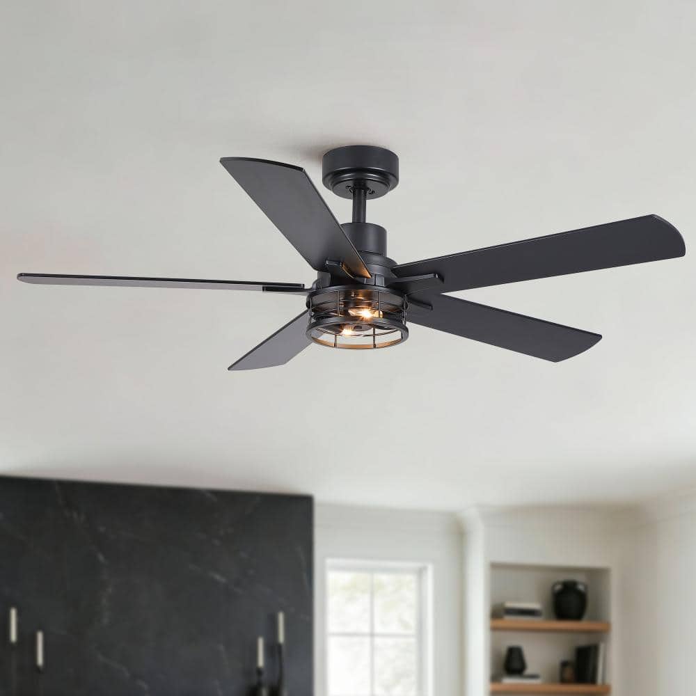 52 in. Modern Wood Grain Blades Reversible DC Motor Ceiling Fan with Remote Control, 6‑Speed Timer Remote, Black price history on PriceWatchPro