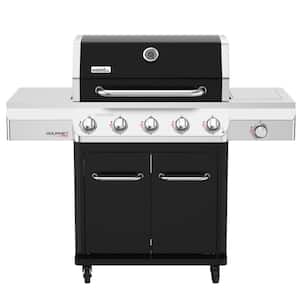 Gourmet Pro 5-Burner Propane Gas Grill with Side Burner and Griddle Max Insert in Black