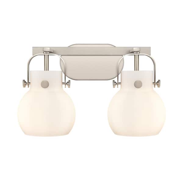 Innovations Pilaster II Sphere 17 in. 2-Light Satin Nickel Vanity Light with Glass Shade