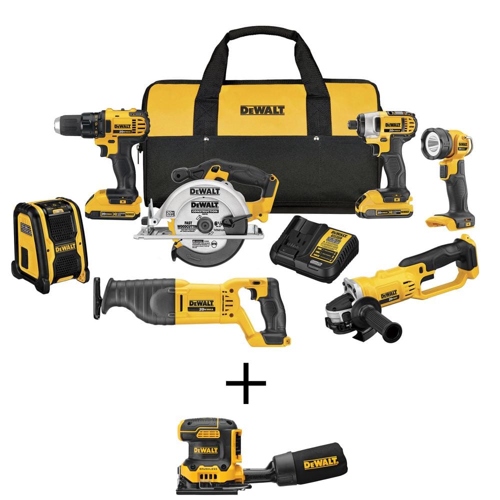 DEWALT 20V MAX Cordless 7 Tool Combo Kit and 20V Cordless Brushless 1/4 ...