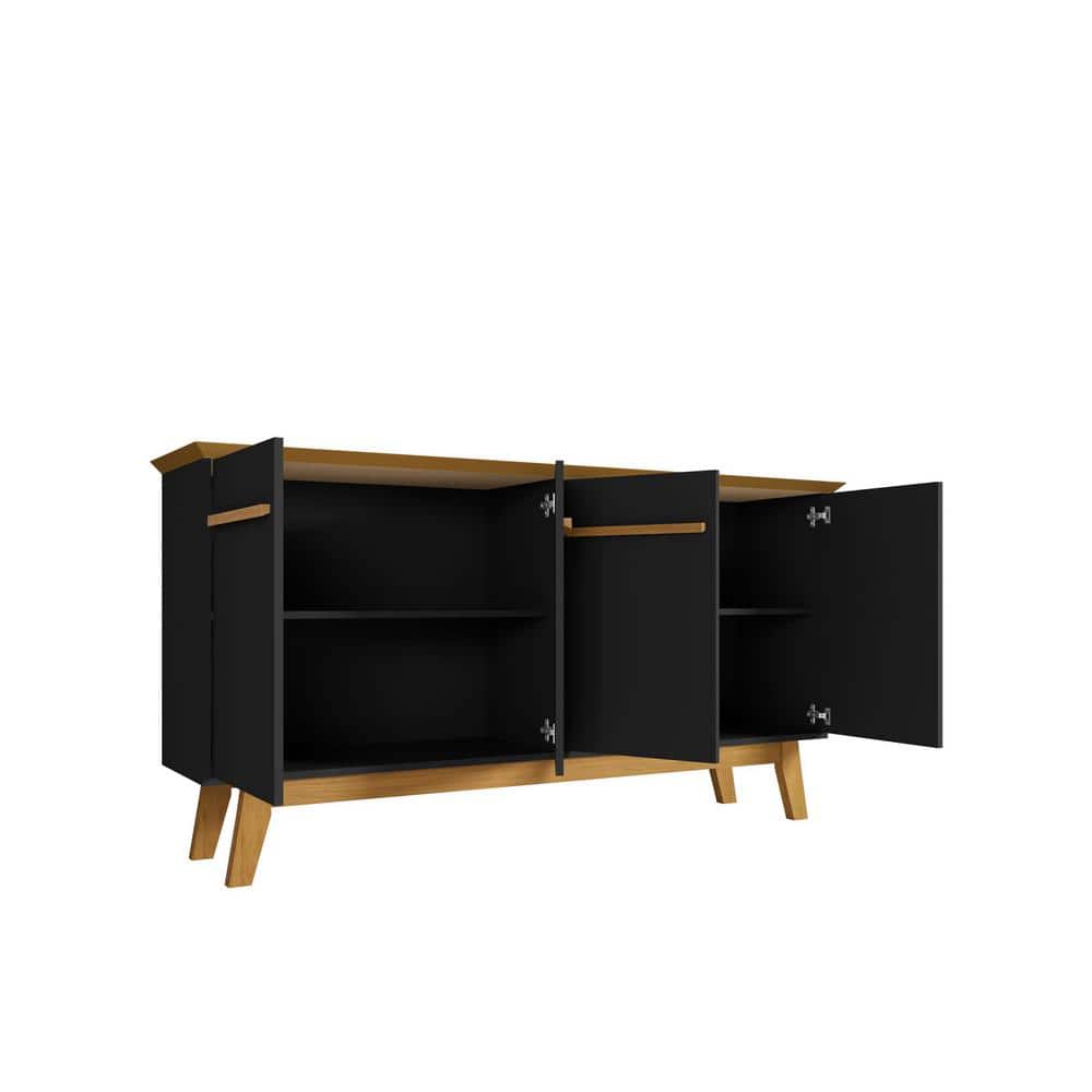 Yonkers 63" Black and Cinnamon Mid-Century Modern Sideboard