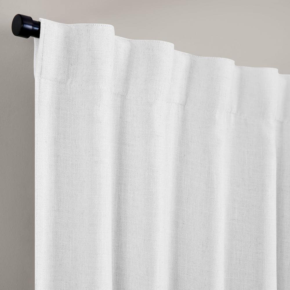 White Linen Blend Blackout Pleated Window Curtain Panel