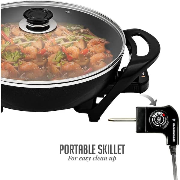 Ovente Round Electric Frying Pan Skillet, Granite with Tempered Glass Lid  and Thermostat Control, 12inch Diameter (SK10112B)