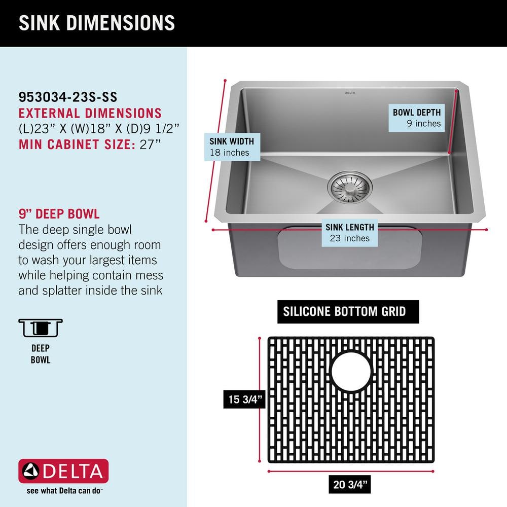 Delta 23-inch Stainless Steel Undermount Single Bowl Kitchen Sink