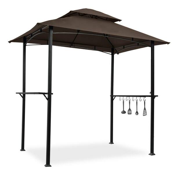 Tidoin 8 ft. x 5 ft. Brown Outdoor Steel Double Tier Soft Top Canopy Tent with Hook and Bar Counters