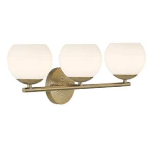Moon Breeze 24.75 in. 3-Light Brushed Gold Modern Glam Vanity with Etched Opal Glass Shades